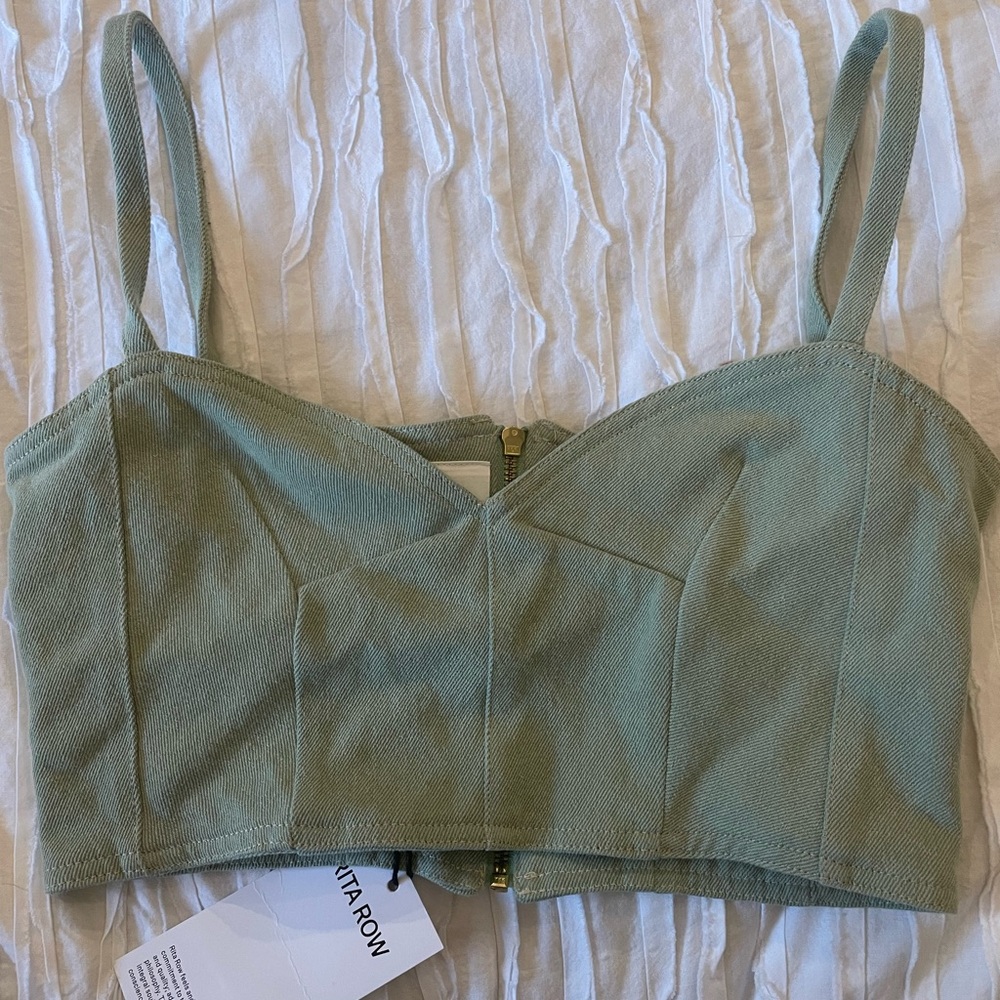 Vintage green back zip cropped tank